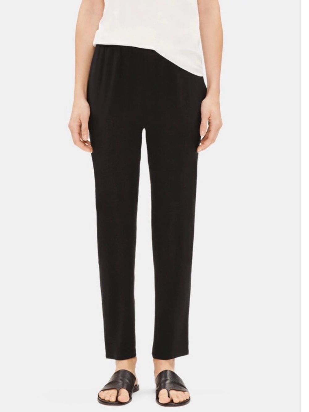 Eileen Fisher System Silk Georgette Crepe Slouchy Ankle Pant Black Sz M